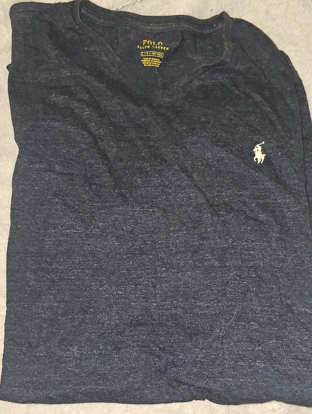 Polo by Ralph Lauren Heathered Blue Crewneck Tee Shirt Label Large V Neck